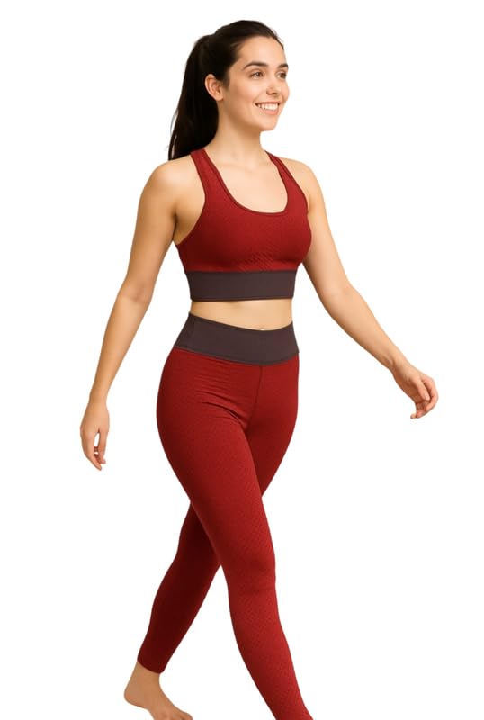 Malvina Women's Seamless Yoga Set – High-Waist Leggings and Sports Bra (Red,Small) - Image 4