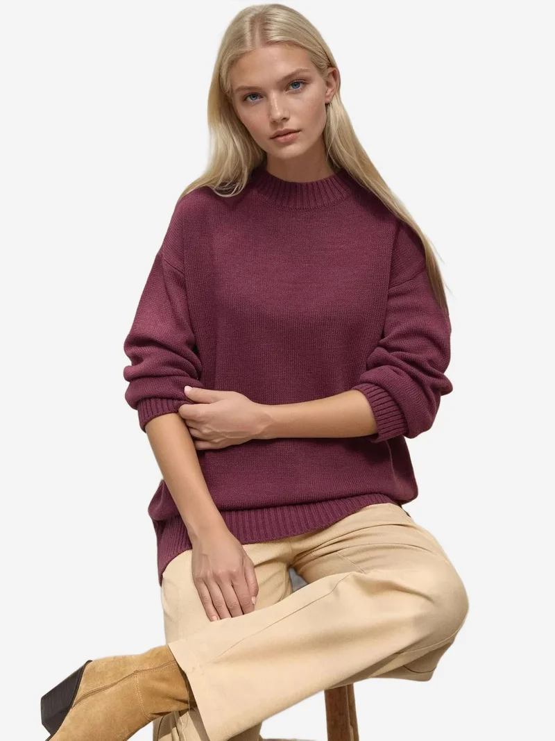 HICCUP Thick Knit Crew Neck Long Sweater