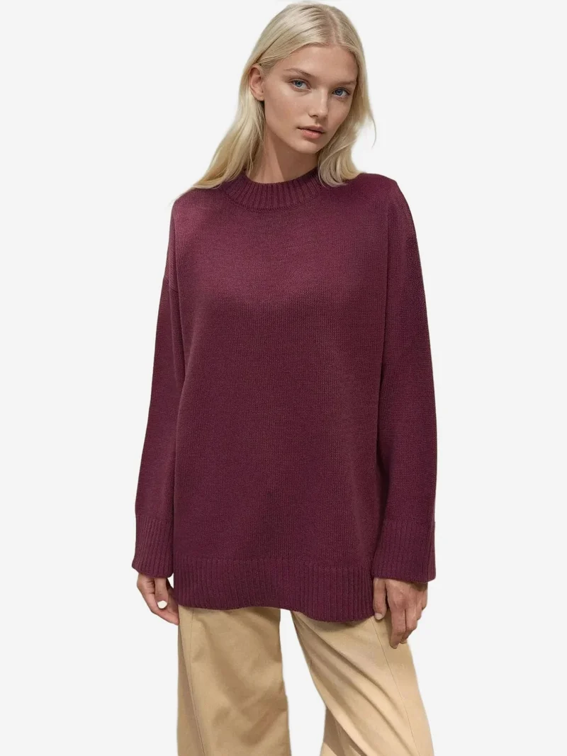 هيكاب كنزة صوفية سميكة بياقة دائرية وأكمام طويلة