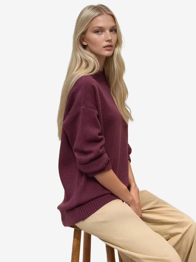 HICCUP Thick Knit Crew Neck Long Sweater