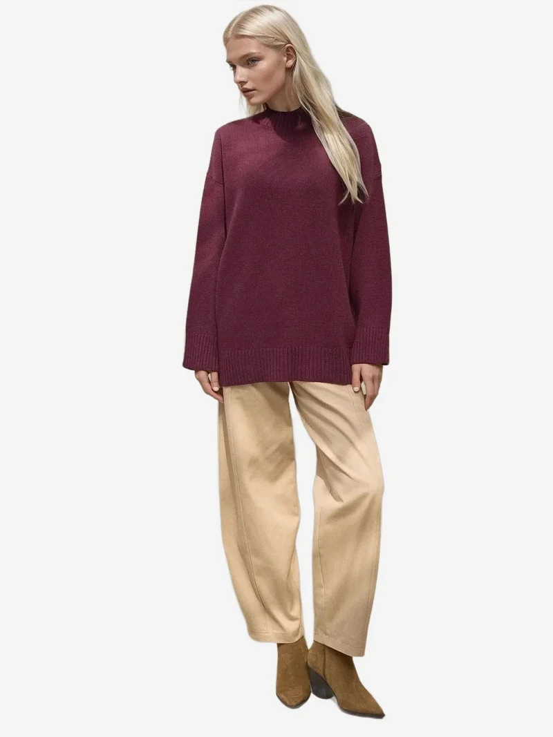 HICCUP Thick Knit Crew Neck Long Sweater