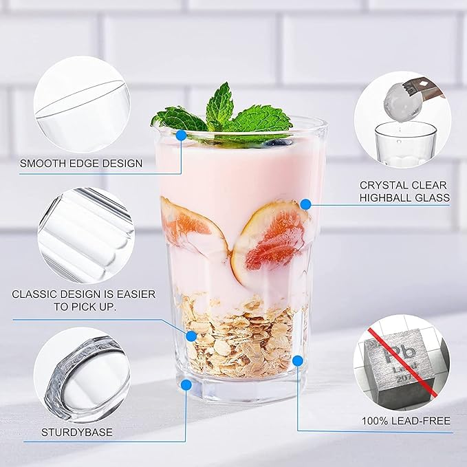 Mivana 300 ML Highball Glass Set of 2 Large Drinking Glasses Heavy Base Tumblers for Water, Juice and Cocktails, Iced Tea, Milkshake, Coke,Home, Everyday Use-Dishwasher Safe (Rock 300ML, Set of 2) - Image 3