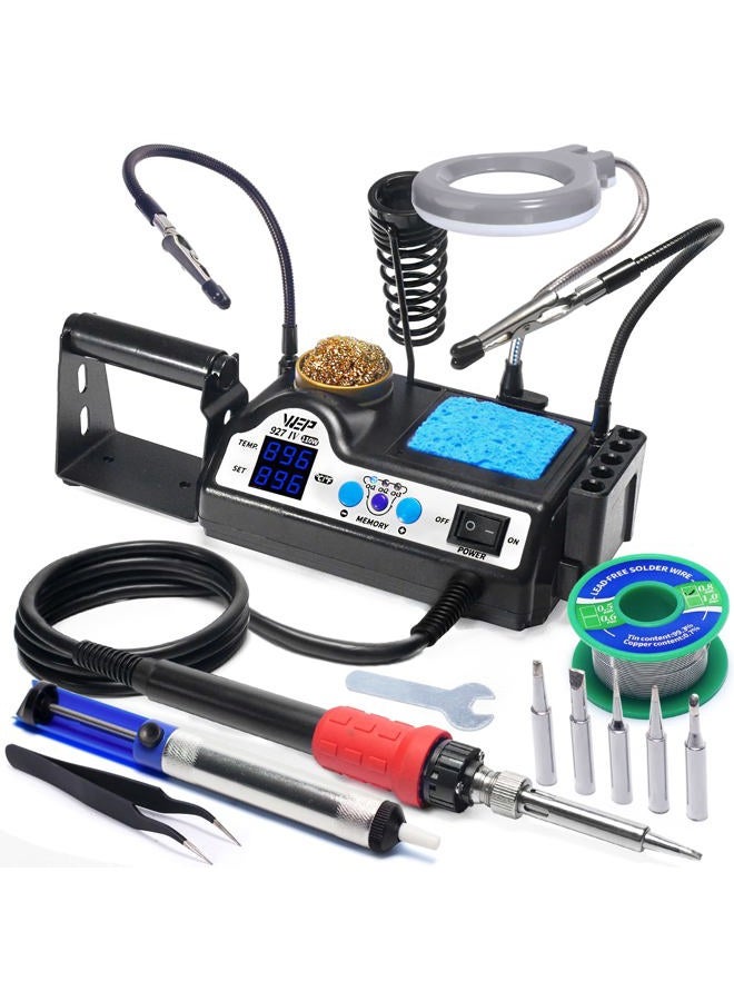 WeP 927-IV Soldering Station Kit High-Power 110W with 3 Preset Channels, Sleep Mode, LED Magnifier, 5 Extra Iron Tips, Tip Cleaner, 2 Helping Hands, Tip Storage Slots, Lead-free Solder Wire, Tweezers - Image 1