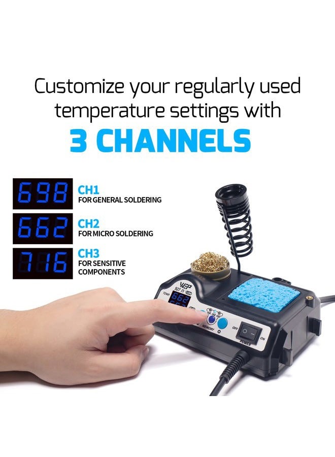 WeP 927-IV Soldering Station Kit High-Power 110W with 3 Preset Channels, Sleep Mode, LED Magnifier, 5 Extra Iron Tips, Tip Cleaner, 2 Helping Hands, Tip Storage Slots, Lead-free Solder Wire, Tweezers - Image 5