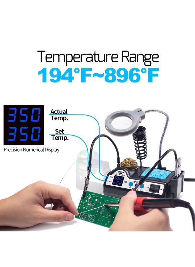 WeP 927-IV Soldering Station Kit High-Power 110W with 3 Preset Channels, Sleep Mode, LED Magnifier, 5 Extra Iron Tips, Tip Cleaner, 2 Helping Hands, Tip Storage Slots, Lead-free Solder Wire, Tweezers - Image 4