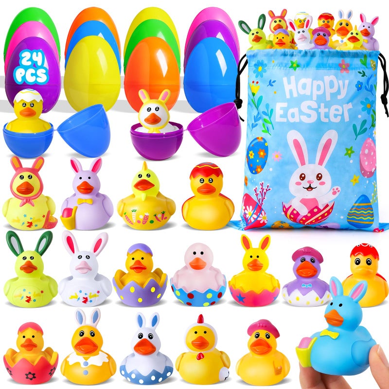 ANGGIKO 24 Pcs Prefilled Easter Eggs with Easter Rubber Ducks Easter Basket Stuffers Party Favors Fun Bath Toys Jeep for Ducks Easter Egg Hunt Holiday Classroom Gifts Prizes for Kids Toddler - Image 3