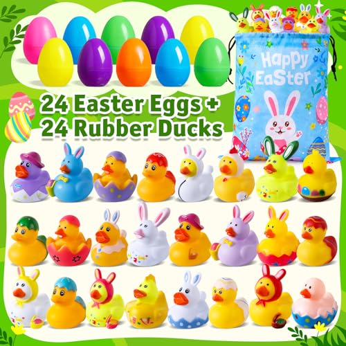 ANGGIKO 24 Pcs Prefilled Easter Eggs with Easter Rubber Ducks Easter Basket Stuffers Party Favors Fun Bath Toys Jeep for Ducks Easter Egg Hunt Holiday Classroom Gifts Prizes for Kids Toddler - Image 5