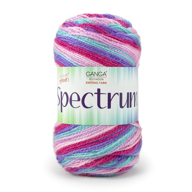Ganga Acrowools Spectrum Yarn -100% Acrylic Yarn, Hand Knitting and Crochet Yarn, Pack of 2 Balls - 100gm Each (Pink Purple Cyan Multi) - Image 3