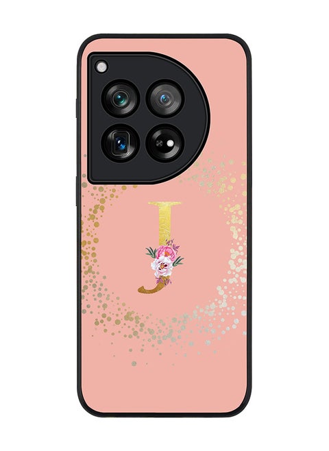 Rugged Black edge case for OnePlus 12R / OnePlus Ace 3 5G, Slim fit Soft Cover Custom Monogram Initial Letter Floral Pattern Alphabet - J (Rose Pink)