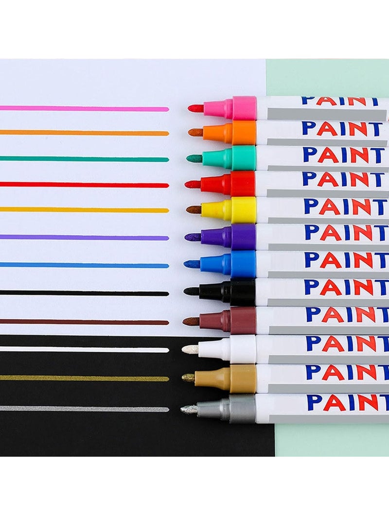 KASTWAVE 12Pcs Waterproof Tire Paint Pen, Tire Marker, 12 Colors Non-Fading Tire Paint Pen, Paint Pens for Car Tires Lettering, for Metal, Fabric, Glass, Diy Craft, Quick Drying Permanent Markers - Image 4