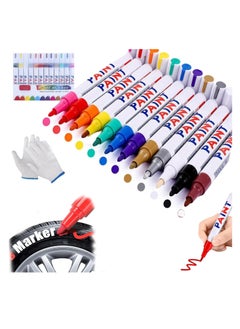 KASTWAVE 12Pcs Waterproof Tire Paint Pen, Tire Marker, 12 Colors Non-Fading Tire Paint Pen, Paint Pens for Car Tires Lettering, for Metal, Fabric, Glass, Diy Craft, Quick Drying Permanent Markers  - Image 1