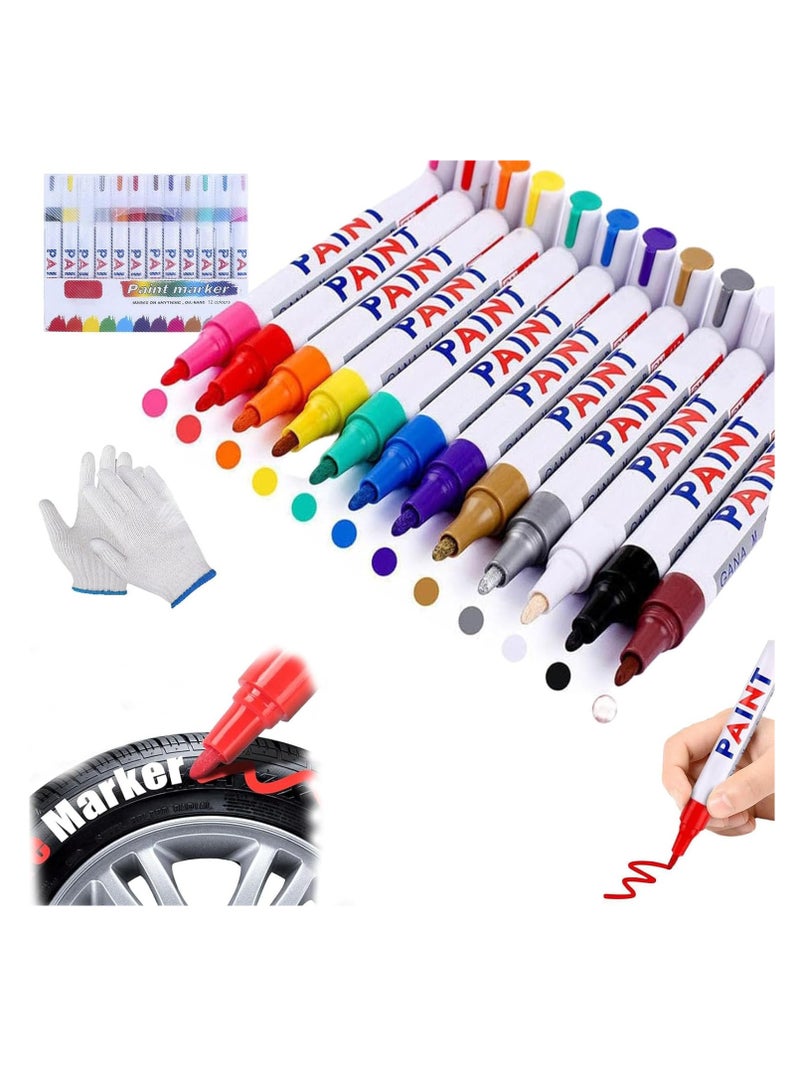 KASTWAVE 12Pcs Waterproof Tire Paint Pen, Tire Marker, 12 Colors Non-Fading Tire Paint Pen, Paint Pens for Car Tires Lettering, for Metal, Fabric, Glass, Diy Craft, Quick Drying Permanent Markers - Image 1