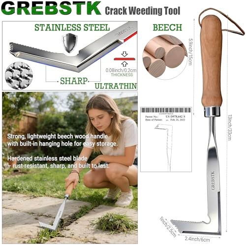 GREBSTK Crack Weeder Crevice Weeding Tool Manual Weeder Beech Handle Lawn Yard Gardening Tool - Image 2