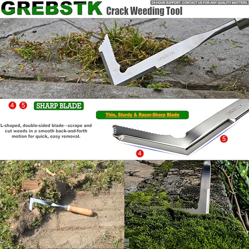 GREBSTK Crack Weeder Crevice Weeding Tool Manual Weeder Beech Handle Lawn Yard Gardening Tool - Image 5