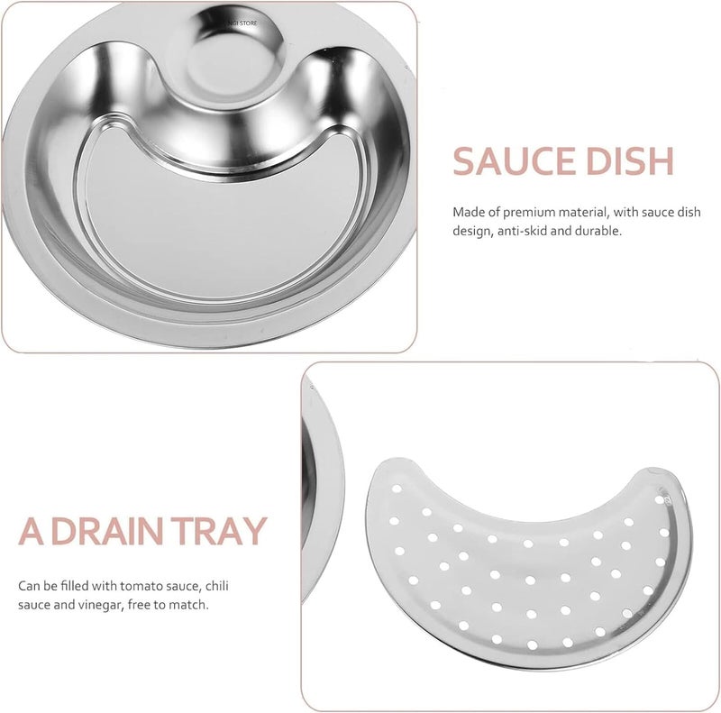 Simxen Stainless Steel Dumpling Tray with Vinegar Dish, Dumpling Drainage Tray Fries Tray Fruit Bowl Mostly Steamer Tray Single Dish of Dumplings Dinner Plates Serving Dish - Image 4