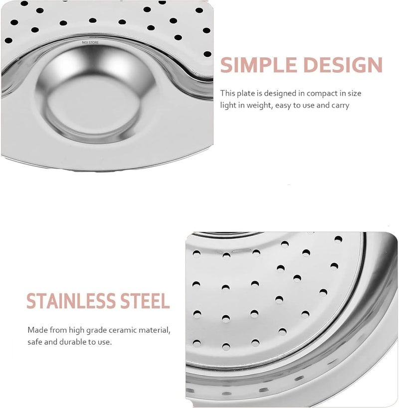 Simxen Stainless Steel Dumpling Tray with Vinegar Dish, Dumpling Drainage Tray Fries Tray Fruit Bowl Mostly Steamer Tray Single Dish of Dumplings Dinner Plates Serving Dish - Image 5