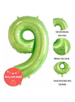 Party with Emma Green Number Balloons 40 Inch Birthday Foil Balloon Party Decorations Supplies Wedding Bachelorette Birthday Bridal Shower Graduation Anniversary Celebration Decoration Fly with Helium (Number 9)  - Image 3