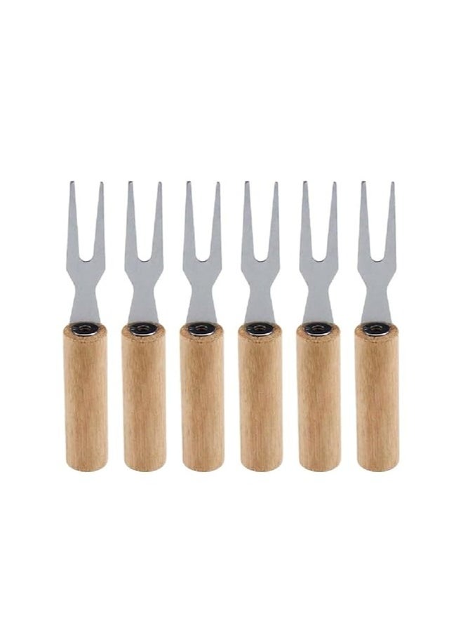 Generic 6 Pcs Wooden Handle Stainless Steel Fruit Fork Brown Color  - Image 1