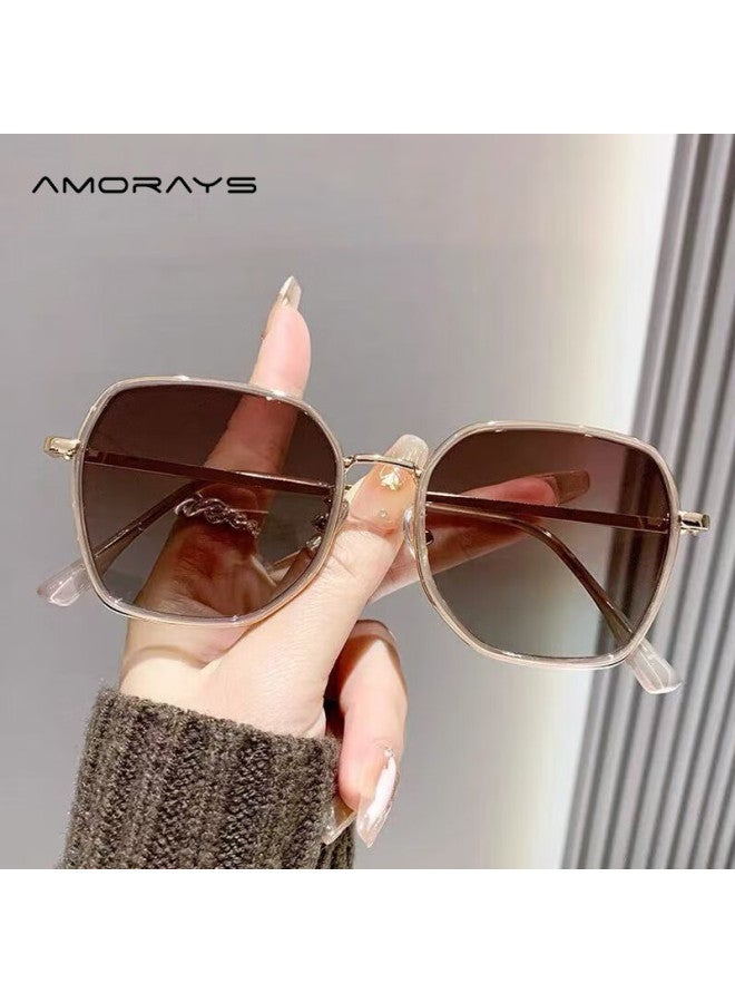 Amorays Women's New Korean-style Fashion Polarized Sungl, Face-shaping, Suitable For Square And Round Faces, Making Face Look Smaller, Milk Tea Color - Image 1