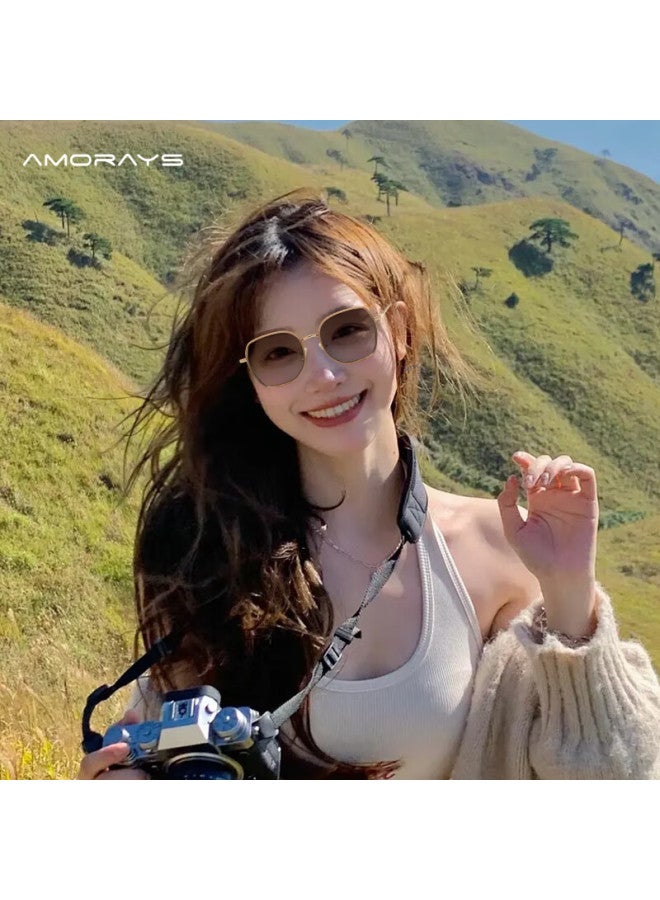 Amorays Women's New Korean-style Fashion Polarized Sungl, Face-shaping, Suitable For Square And Round Faces, Making Face Look Smaller, Milk Tea Color - Image 2