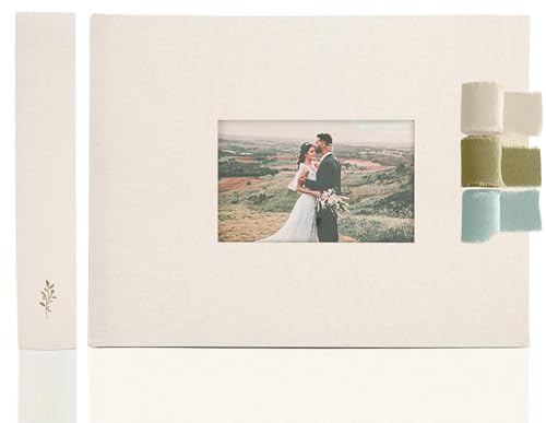 La Lente Premium Scrapbook Album with Window and Writing Space 60 Pages holds 200 Photos of Different Sizes Wedding Baby Travel Family Memories 114 x 86 Oat - Image 1