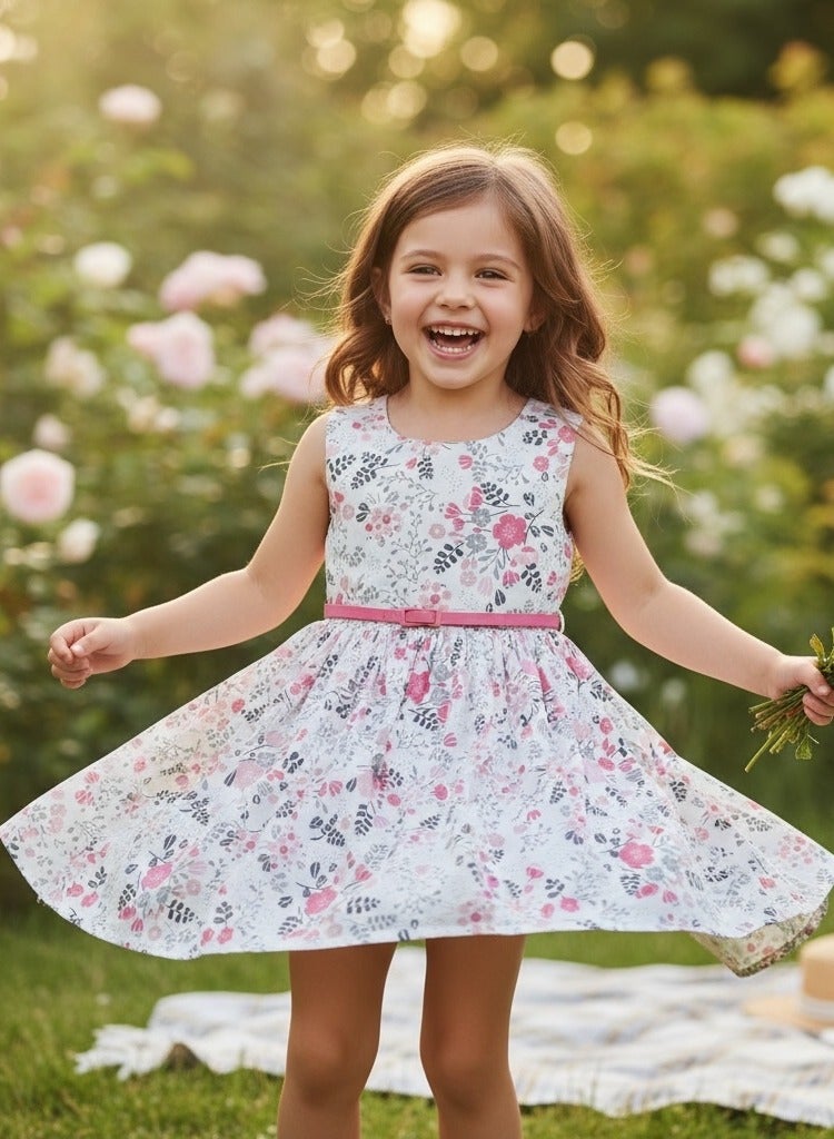 فستان بناتي مبطن من الداخل بلا أكمام برقبة دائرية - Image 1