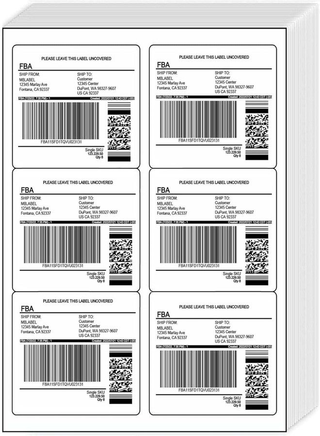 MBLABEL 30 Sheets, 180 Count Labels, 6 Up White Permanent Self Adhesive Shipping Labels, 3 1/3” x 4” Printable Stickers for Laser & Inkjet Printers - Image 1