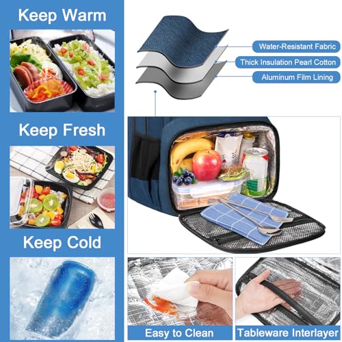 MATEIN Backpack Lunch Box Water Resistant Mens Lunch Backpack for Work with 18 Inch Laptop Compartment TSA Flight Approved Travel Bookbag with Luggage Strap Extra Large Insulated Cooler Bag - Image 3