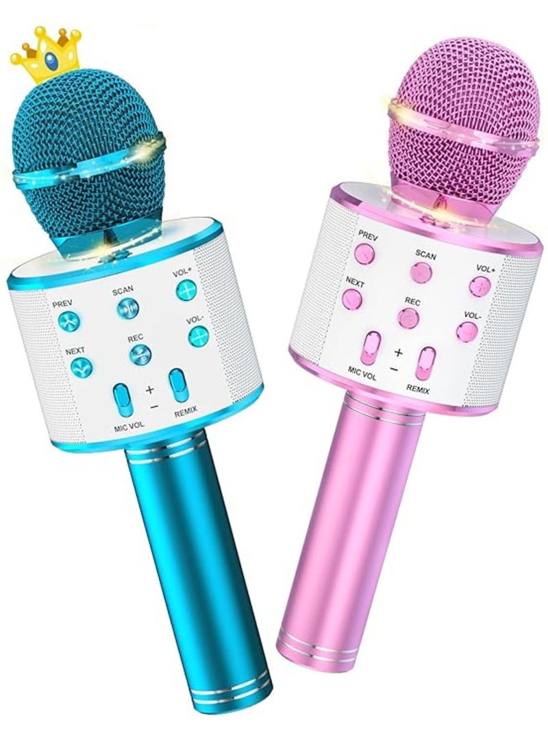 ELTRAZONE Kids Karaoke Microphone 2 Pack – Wireless Bluetooth Singing Mic with Portable Handheld Speaker, Perfect Christmas & Birthday Gifts for Girls and Boys Ages 4-12 (Blue & Pink) - Image 1