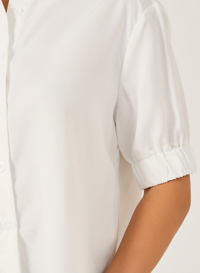Styli Solid Puff Sleeve Boxy Fit Spread Collar Shirt  - Image 3