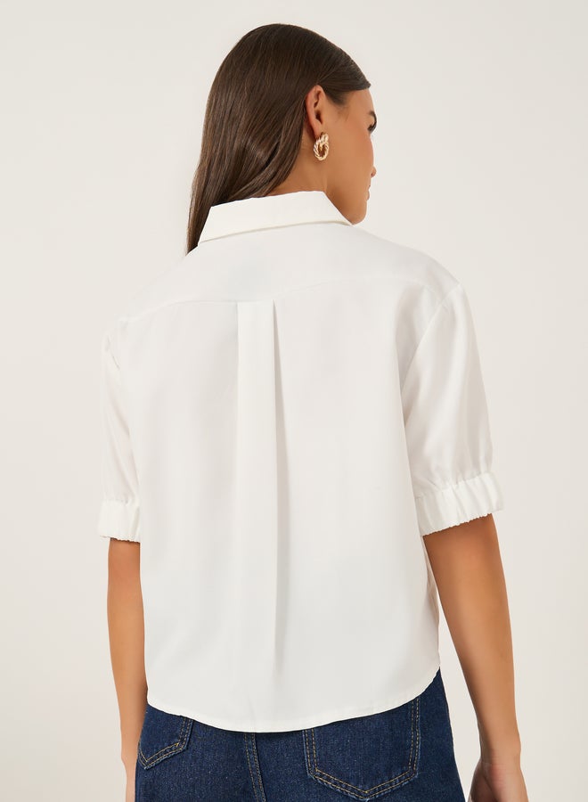 Styli Solid Puff Sleeve Boxy Fit Spread Collar Shirt  - Image 4