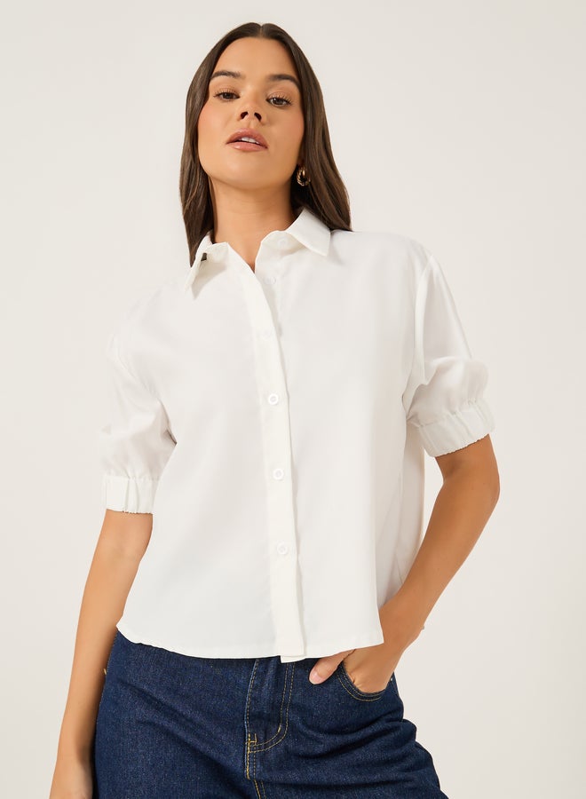 Styli Solid Puff Sleeve Boxy Fit Spread Collar Shirt  - Image 1