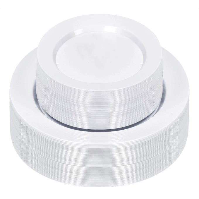 100PCS WHITE PLASTIC PLATES WHITE DISPOSABLE PLATES FOR 50 GUESTS 50 DINNER PLATES 1025 INCH AND 50 DESSERTSALAD PLATES 75 INCH FOR PARTY GRADUATION WEDDING