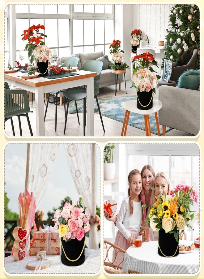 Uiifan 6 Pcs Velvet Round Flower Box with Lids Velvet Nesting Gifts Box with Handle for Valentine's Day Wedding Holiday Luxury Flower Gift Arrangement Bridesmaid Birthday Party Favor(Black) - Image 5