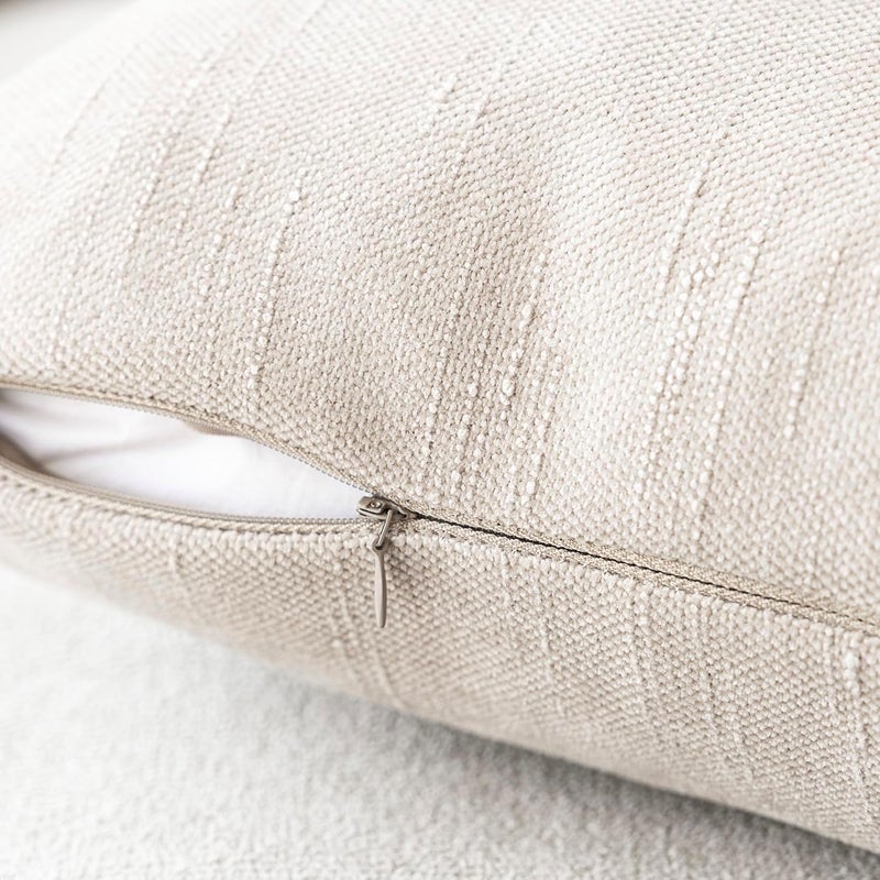 Foindtower Pack of 2 Soft Textured Throw Decorative Pillow Covers Square Accent Solid Cushion Cover Cozy Farmhouse Pillow Case with Zipper for Couch Sofa Bedroom Living Room 18x18 Inch, Light Beige - Image 4