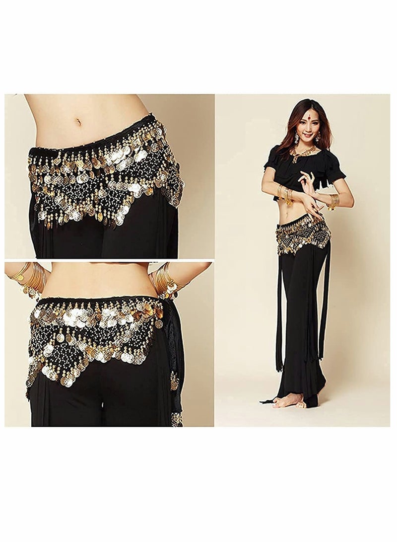 Belly Dance Hip Scarf with Sequins and Coins for Performance and Practice, Perfect for Zumba and Yoga Classes, Includes 3 Pairs of Finger Cymbals - Image 3