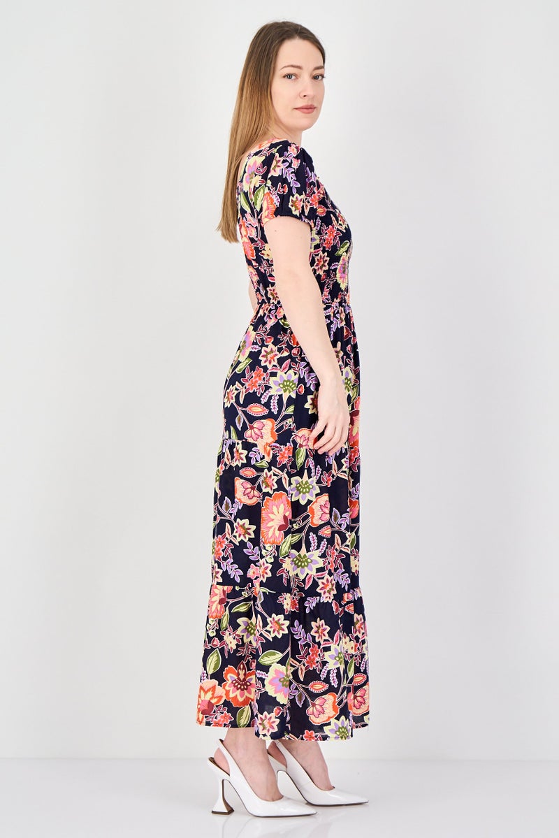 Willow & Whistle Women Floral Pattern Midi Casual Dress, Multicolor - Image 3