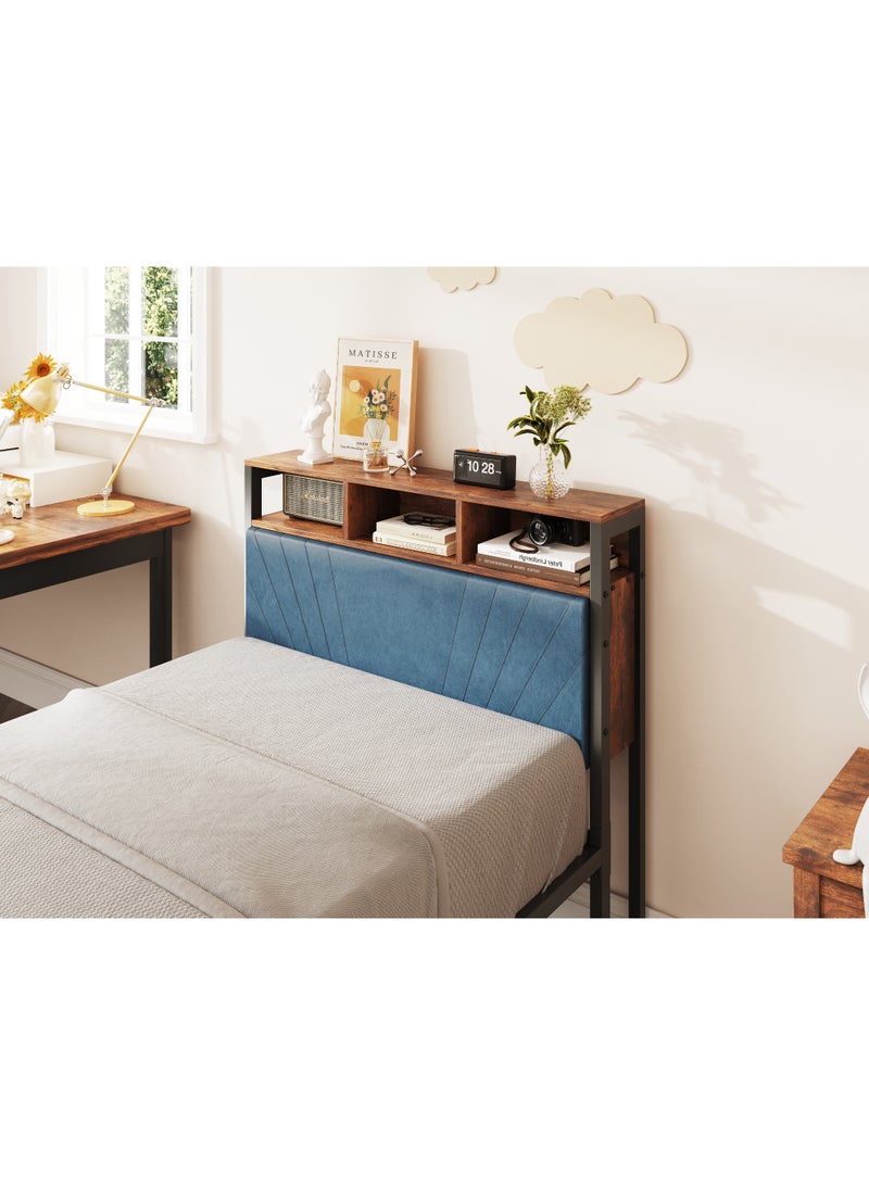 ACPLAY Twin Metal Platform Bed Frame with Upholstered Storage Headboard, 31 cm Underbed Clearance, Heavy Duty Frame Holds up to 800 lbs, No Box Spring Needed, Easy Assembly for Small Rooms - Image 5