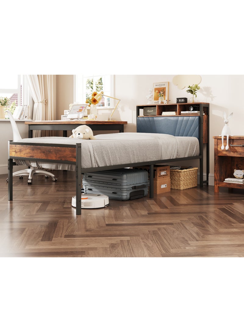 ACPLAY Twin Metal Platform Bed Frame with Upholstered Storage Headboard, 31 cm Underbed Clearance, Heavy Duty Frame Holds up to 800 lbs, No Box Spring Needed, Easy Assembly for Small Rooms - Image 4