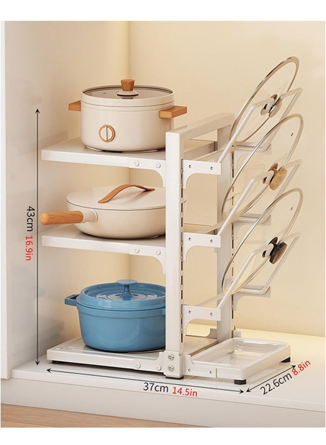 BLOOMING TIME Adjustable Pot Lid/Cookware Storage Rack, Under-Sink Cookware Storage Rack, Countertop Cookware Storage Rack, Height-Adjustable, Multi-Layer Cookware/Pot Lid Storage Rack (White) - Image 2