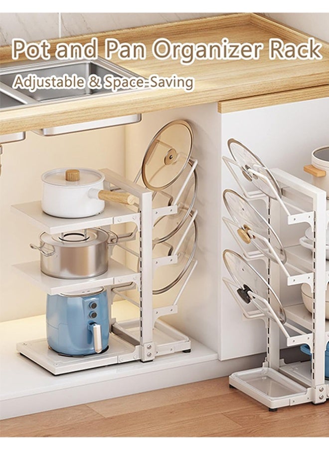 BLOOMING TIME Adjustable Pot Lid/Cookware Storage Rack, Under-Sink Cookware Storage Rack, Countertop Cookware Storage Rack, Height-Adjustable, Multi-Layer Cookware/Pot Lid Storage Rack (White) - Image 3