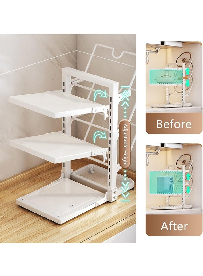 BLOOMING TIME Adjustable Pot Lid/Cookware Storage Rack, Under-Sink Cookware Storage Rack, Countertop Cookware Storage Rack, Height-Adjustable, Multi-Layer Cookware/Pot Lid Storage Rack (White) - Image 4