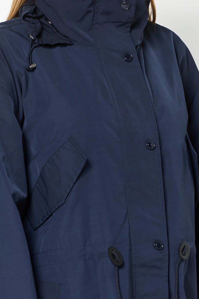 GANT Women Solid Long Sleeve Parka Jacket, Navy - Image 5