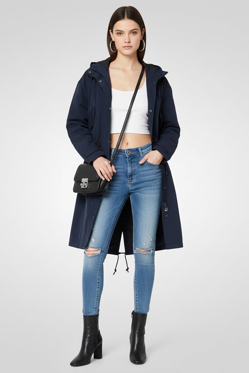 GANT Women Solid Long Sleeve Parka Jacket, Navy - Image 2