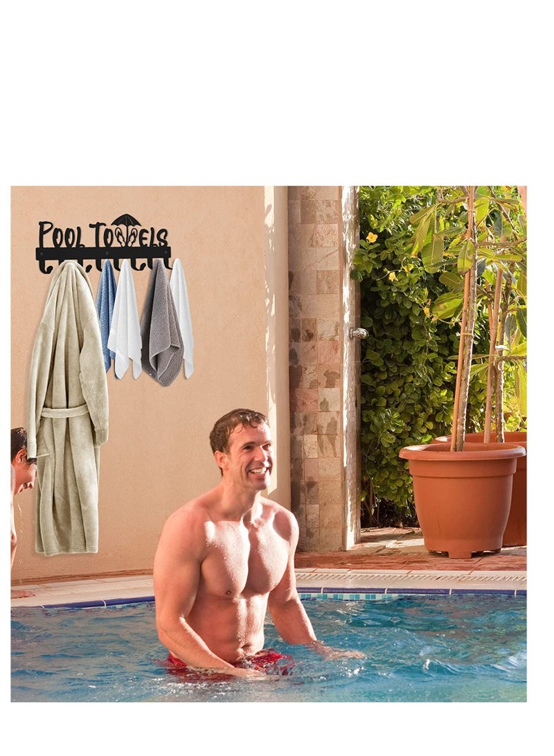 SYOSI Pool Towel Rack, Pool Towel Holder with 8 Hooks for Outdoor or Bathroom, Carbon Steel Towel Hanger for Hanging Bathrobes, Towels, Clothes, Perfect Pool Area Outside Sign and Decor, Black - Image 5