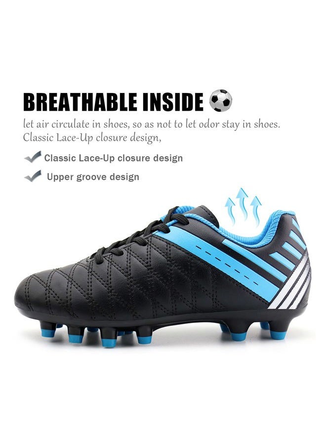 brooman Kids Athletic Soccer Cleats Boys Girls Outdoor Firm Ground Football Shoes, Black, 5 Big Kid - Image 2