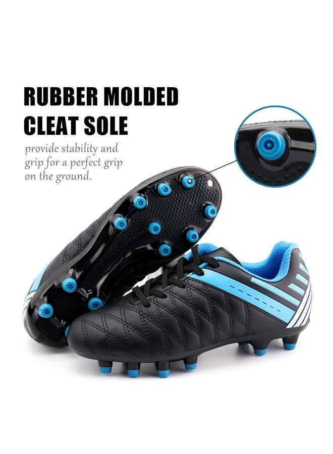 brooman Kids Athletic Soccer Cleats Boys Girls Outdoor Firm Ground Football Shoes, Black, 5 Big Kid - Image 3