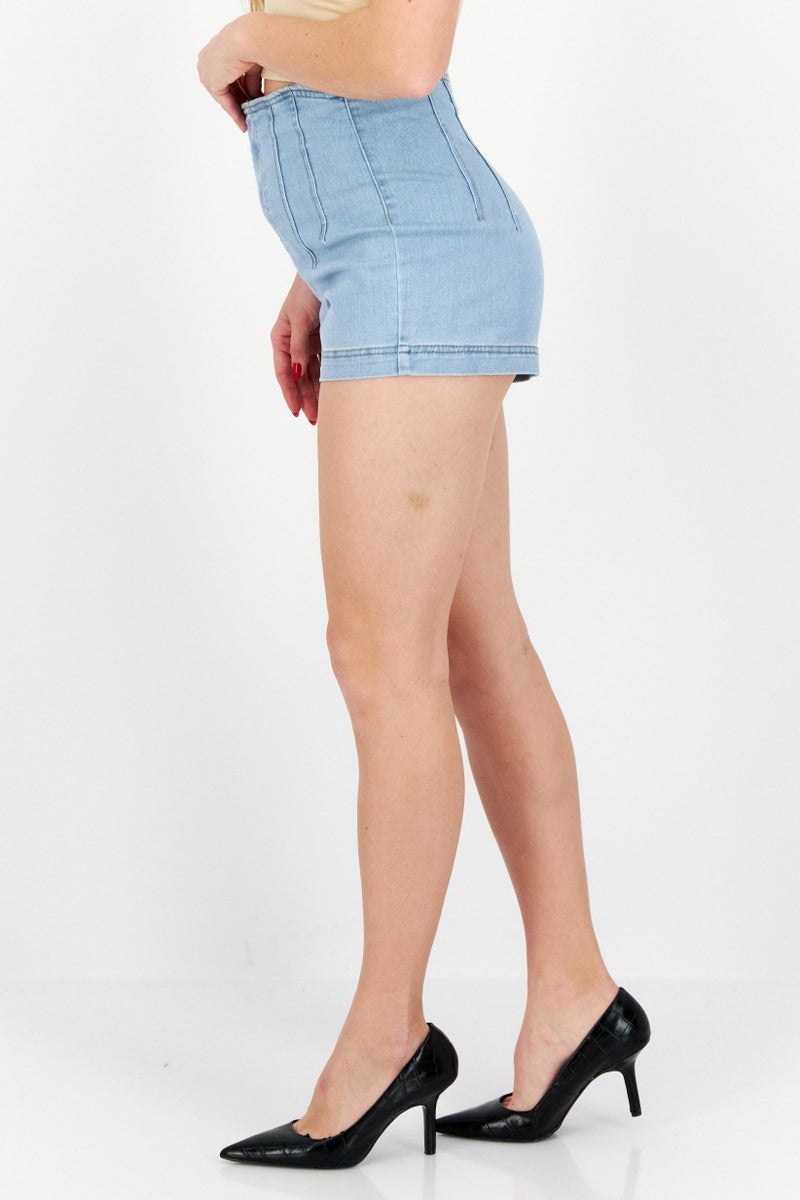 Madden Girl Women Ultra High Rise Solid Denim Shorts, Blue  - Image 3