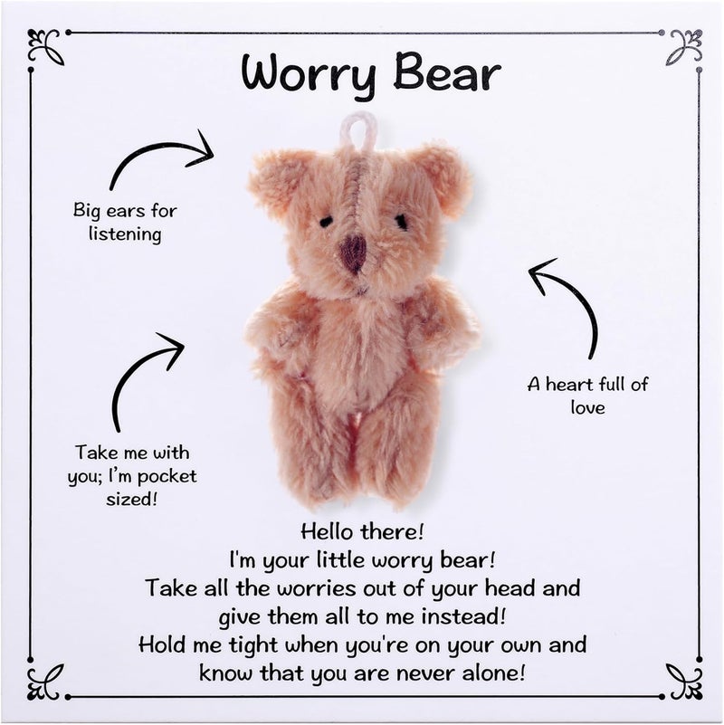 Aesnefe Worry Bear, Pocket Plush Bear Hug, Anxiety Relief Gifts for Men Women, Small Gifts for Mental Health, Thinking Of You Gift, Comforting Gift for Son Daughter Back to School, Khaki - Image 1