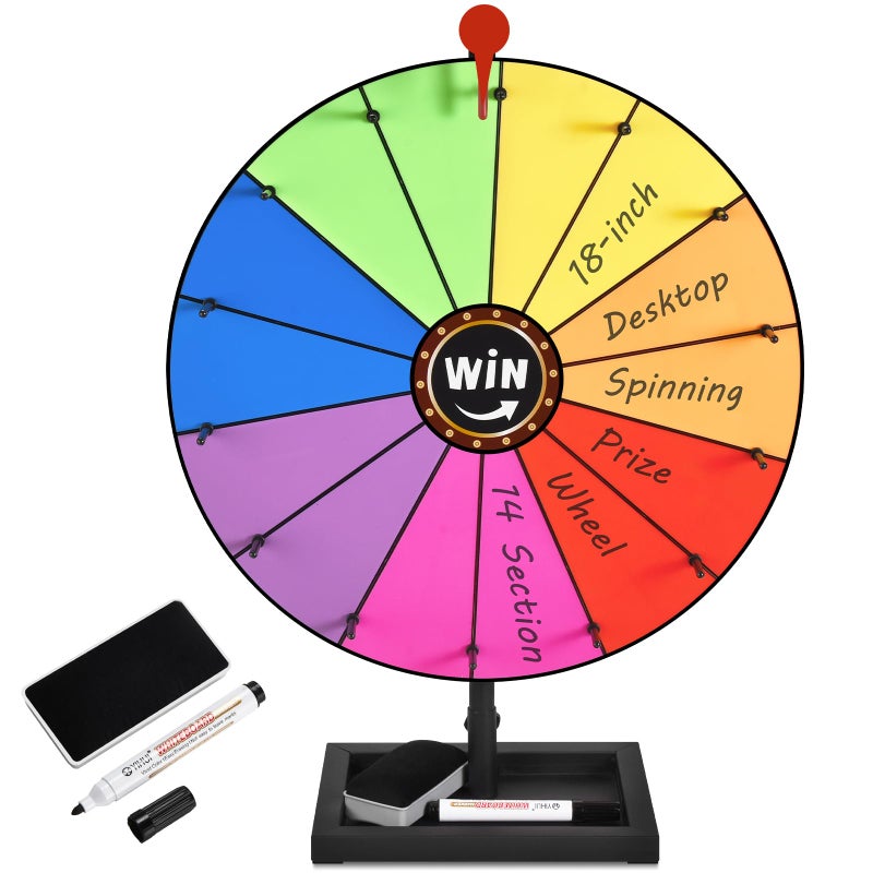 AugFir 18inch Tabletop Prize Wheel Prize Wheel Spinner with Stand Storage Base Featuring a Prize Wheel with 14 Customizable Color Sections Suitable for Party Games Family Games with line - Image 3